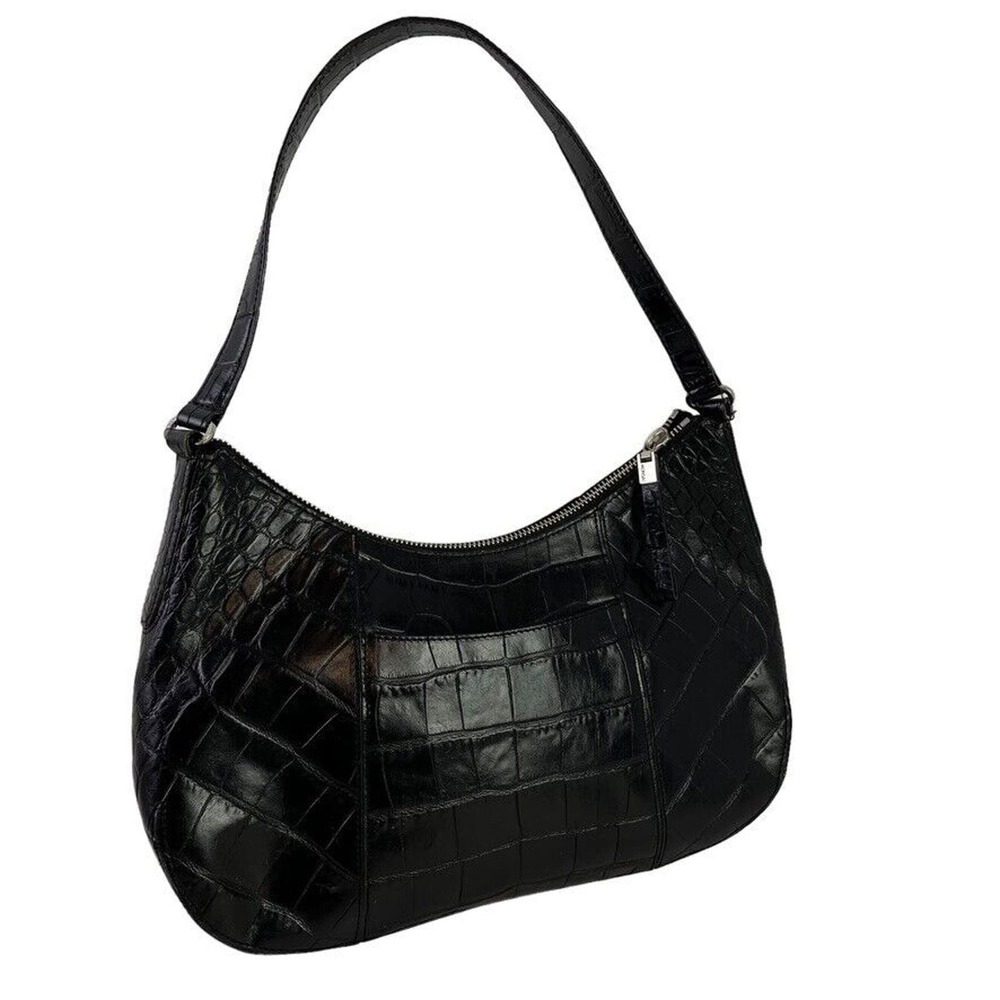 Monsac Original Womens Croc Embossed Black Shoulder Bag Handbag Purse Hobo